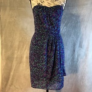 I Heart Ronson Blue Purple Peacock Strapless Dress